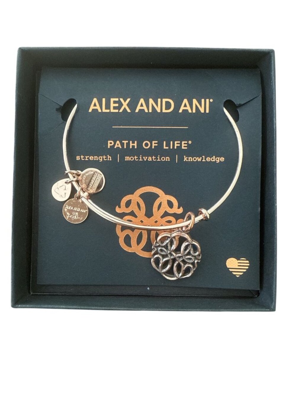 Alex and Ani Rose Gold Path of Life Bangle Charm Bracelet with Box